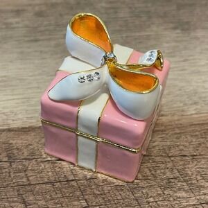 Pink White Gold Gift Box Trinket Jewelry‎ Ring Holder Hinged Box Rhinestones